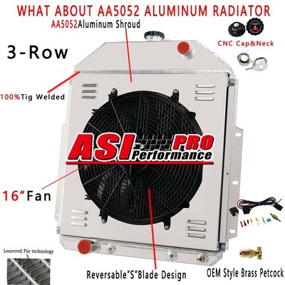 3 Row Radiator+Shroud+Fan For 1942-1952 Ford F-1 F-2 F-3 F-4 Trucks V8 AT/MT ASI