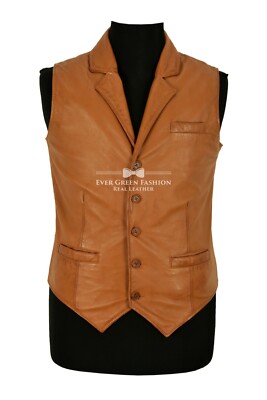 Men's Leather Vest Brown Party Fashion Real Leather Collared Waistcoat 1349 W/C