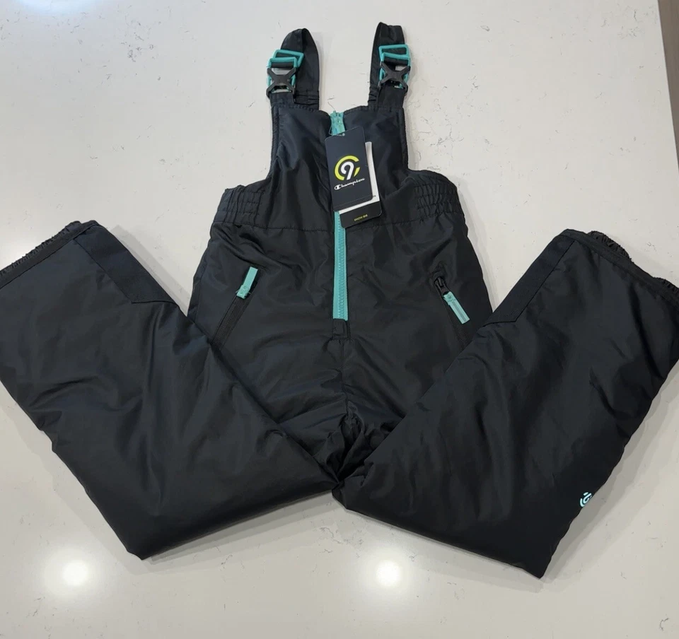 CHAMPION (NUEVO CON ETIQUETAS) Niña Nieve Babero Pantalones Mono Pequeño 6-6X Negro y Verde azulado Foto 3 de 4