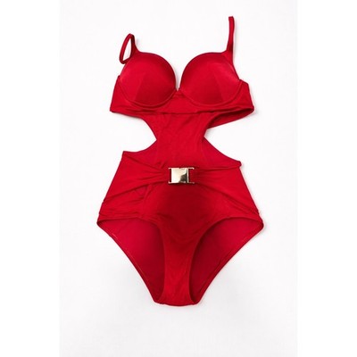 MOEVA LONDON Red Cutout One Piece Swimsuit Gold Buckle Size S