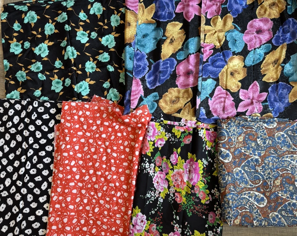 Vtg 80s Satiny Silky Lightweight Dress Fabric Lot of 7 pc 11 +YARDS - Image 2 of 4