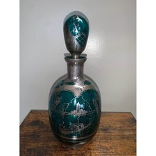 Decanter vintage in vetro artistico veneziano di Murano sovrapposizione argento sterling