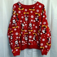 Disney Women's Mickey Mouse Sweatshirt XXL 19 Red All Over Christmas Holiday