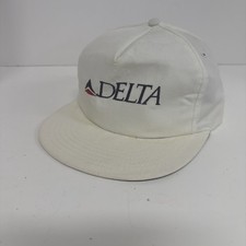 Vintage Delta Air Lines Hat Cap Strap Back White Widget Logo Aviation USA Made