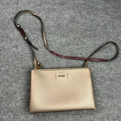 Guess Dorado Metálico Doble Cremallera Bandolera Bolso Monedero DAÑOS - Imagen 1 de 4