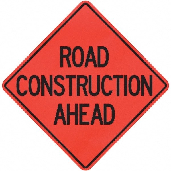 PRO-SAFE Road Construction Ahead 36" Wide x 36" High Vinyl Traffic Control Sign