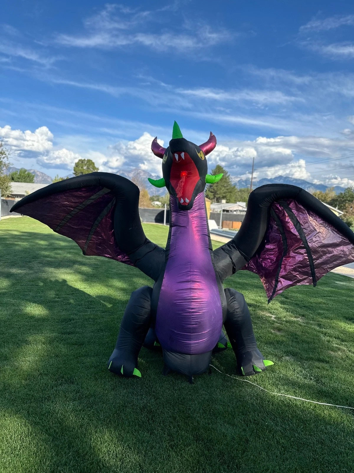 10.5' wide Animated Inflatable Dragon Halloween Gemmy -Purple Metallic.