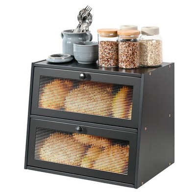 Double Layer Bread Box with Wavy Acrylic Door,   Countertop Storage Container