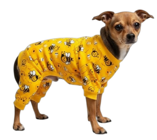 Comfortable 4-Legged Soft Wrinkle Free Stretchy Cute Bee Dog Pajamas  