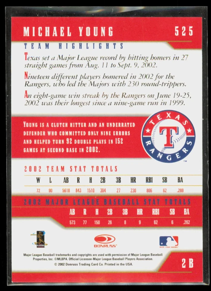 2003 Donruss Team Heroes Michael Young Texas Rangers #525 - Image 2 of 2