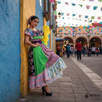 Traditional Mexican Panama set  Floral Dress Set   Handmade Two-Piece