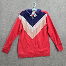 Victoria's Secret PINK Women Sweatshirt S Red Colorblock Hoodie 1/4 Zip Fleece