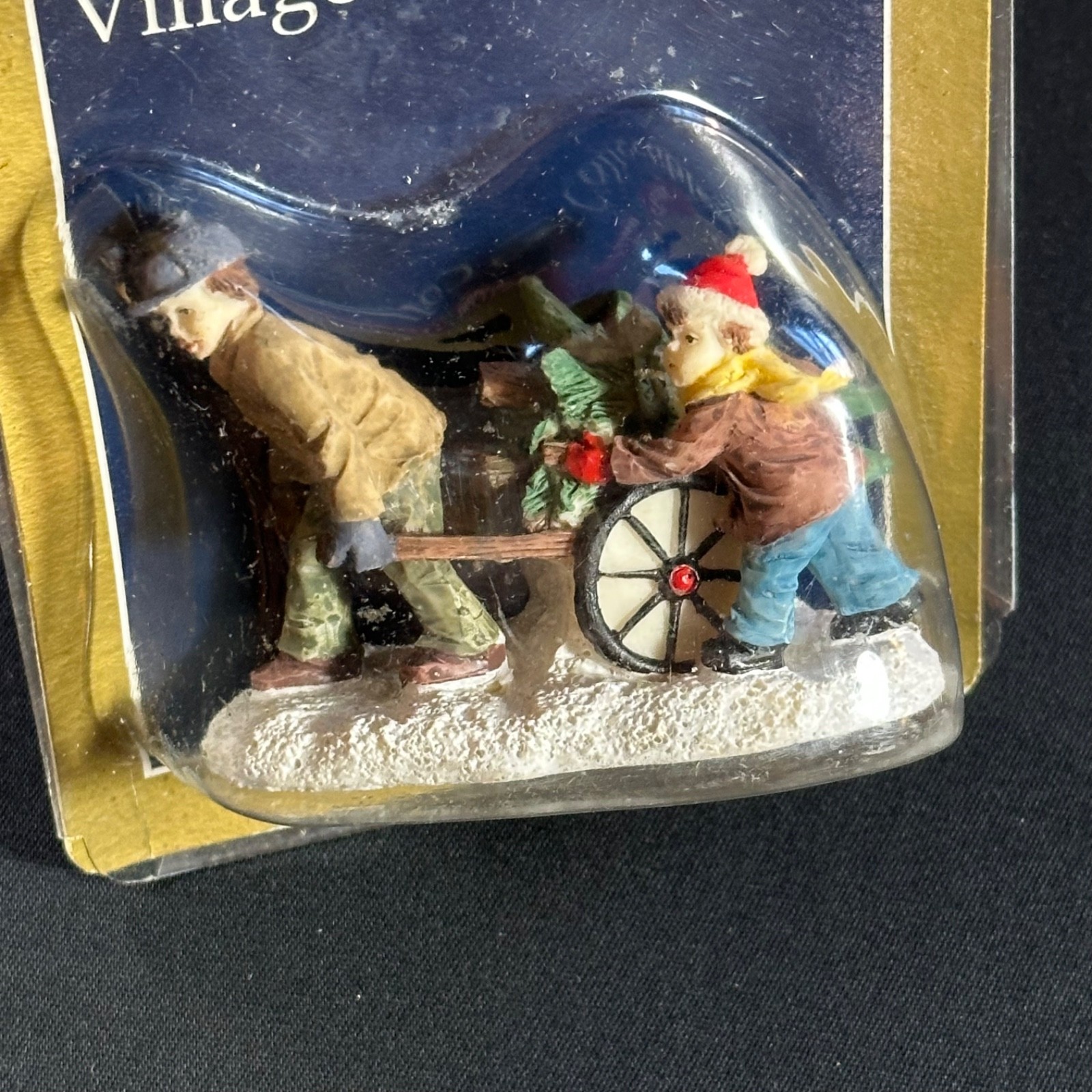 1990s Holiday Time 27-327 Resin Figurine - Children Hauling Tree - Open Box