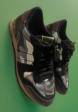 Valentino Black Camo Fabric, Leather and Suede Rockrunner Sneakers Size 39.5