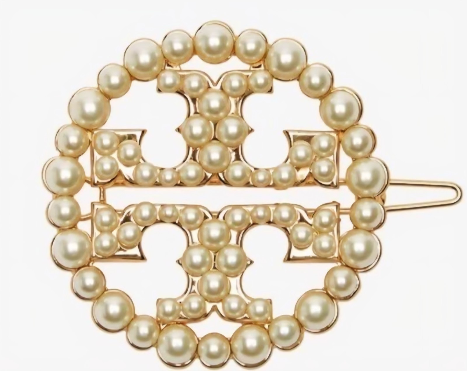 Tory Burch Gold Round Pearl Hair Clip Women's Designer Accessory