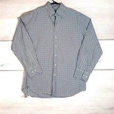 Scott Barber M Plaid Cotton Shirt Blue Brown LS Business Casual Classic Fit