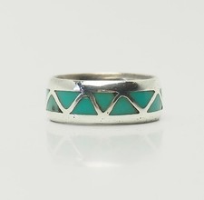Vintage sterling silver inlaid turquoise native southwestern band ring sz 9
