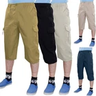 Mens 3/4 Shorts Elasticated Waist Long Length Combat Cargo Three Quarter Pants