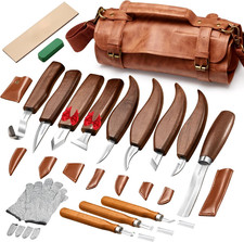 Professional Wood Carving Kit with 17 Tools and Leather Roll Bag for Beginners