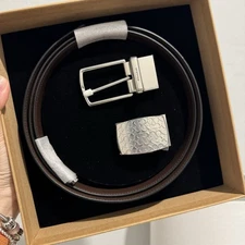 NWT COACH Signature Boxed Plaque Harness Belt Black/Dark Brown F65186 30mm Width