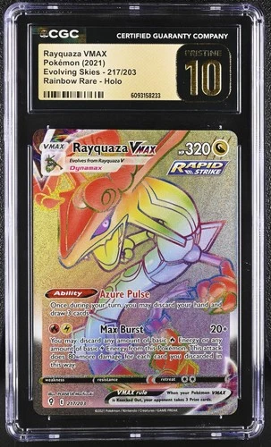 CGC 10 Pristine Rayquaza Vmax 217/203 Rainbow Rare Holo Pokemon Evolving Skies