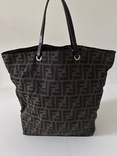 Borsa shopper grande vintage Fendi Zucca FF monogramma tela marrone pelle