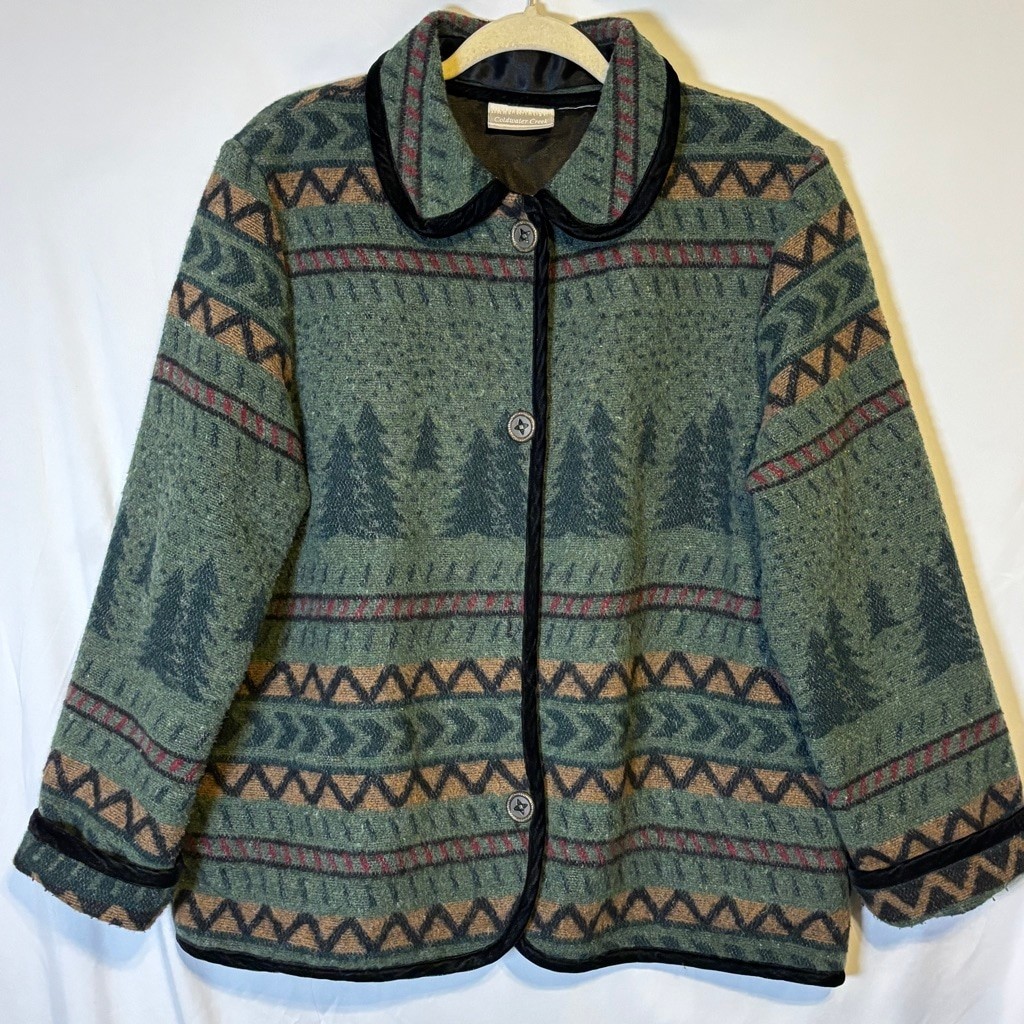 Vtg Coldwater Creek Wool Blend Tapestry Jacket Women’s M Southwestern Lodgecore