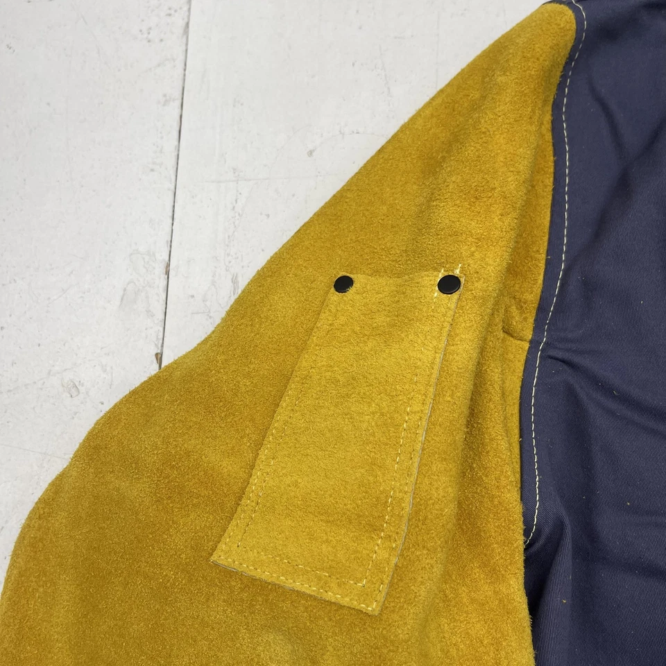 Trust Protection Welding Jacket Mens Large Navy Yellow FR Leather Sleeves 5400L - Image 2 of 4