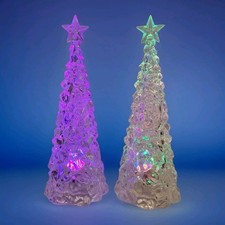 Acrylic Christmas Tree 12" Lighted Changes Color Tested Works Set of 2
