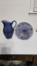 Amethyst Colored Glass Serving Dish And Pitcher