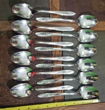 ✅ MID CENTURY c1960 LOVELY ROSE SET OF 12 SILVERPLATED PLACE/ OVAL SOUP🍵 SPOONS