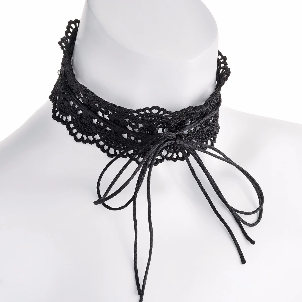 REDUCED TO CLEAR Black Lace Effect Double String Tie Choker
