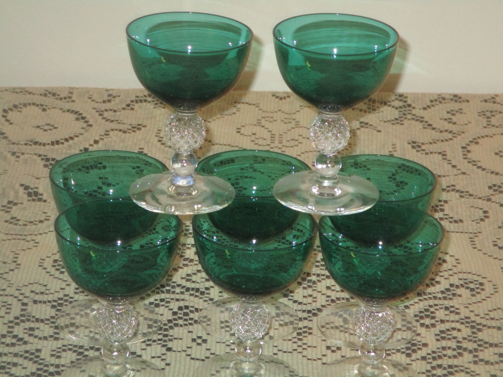 Vintage SET OF 8 Crystal GOLF BALL EMERALD GREEN Low Stem Glasses eBay
