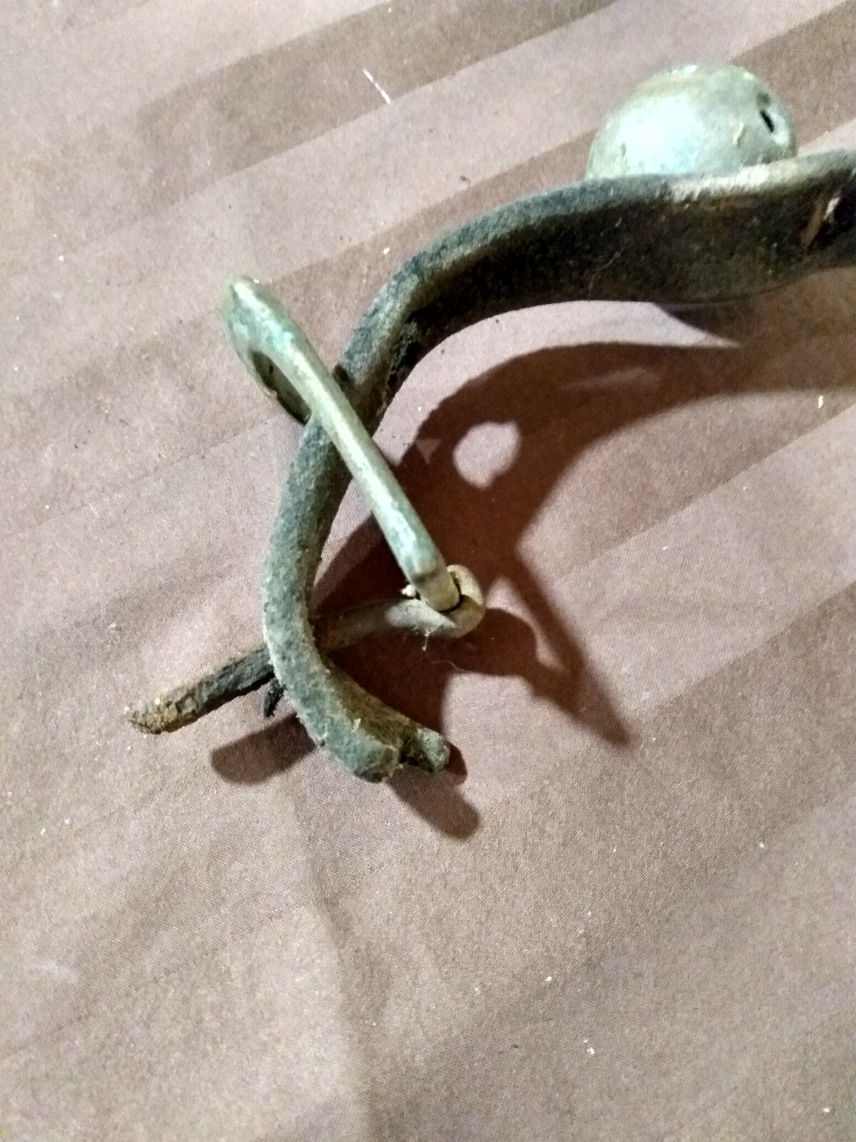 Antique Brass Sleigh Bells 60in Leather Strap 15 Bells Weathered