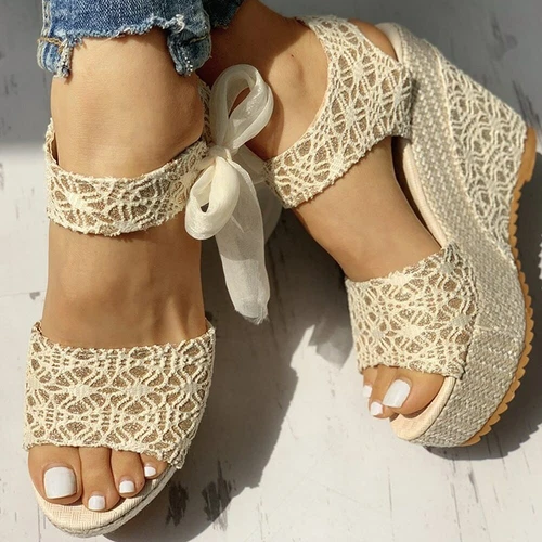 Womens Wedge Lace Up High Heels Summer Platform Sandals Casual Shoes Pumps Party - Bild 9 von 19