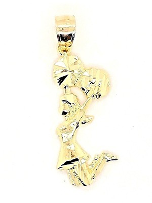 10k Gelbgold Jumping Cheerleader mit Pom Poms Charm Anhänger 1,1 Gramm