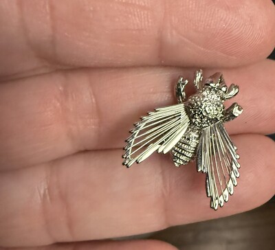 Vintage Monet Bumble Bee Brooch Pin Silver Tone Insect Figural Insect Lapel  Pin