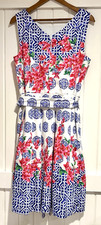 Talbots Women's Mosaic Floral Sateen Pleated Dress Fit Flare Size 12 Sleeveless