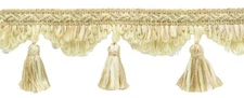 Ribbon Tassel Fringe Trim, Style# RTF0400, Color# 3 - White Ivory Gold [5 Yards]