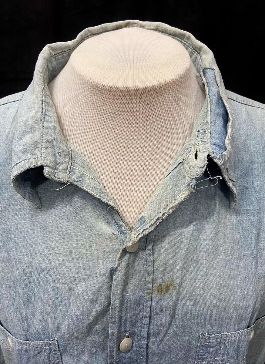 40s〜50s Bluechambrayworkshirt 40s Blue Chambray Work Shirt Original Repairs | eBay