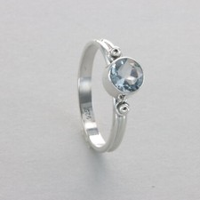 Round BLUE TOPAZ Ring Multiple Sizes - 925 STERLING SILVER Natural Gemstone 111e