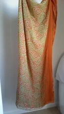 Womens Scarf Rectangle 44"x90" Orange/Green Geometric Lightweight Pre-owned