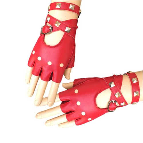 Black Rivet Studded Biker Gloves - Costume Fancy Dress Up Punk PU Leather Glove - Picture 5 of 15