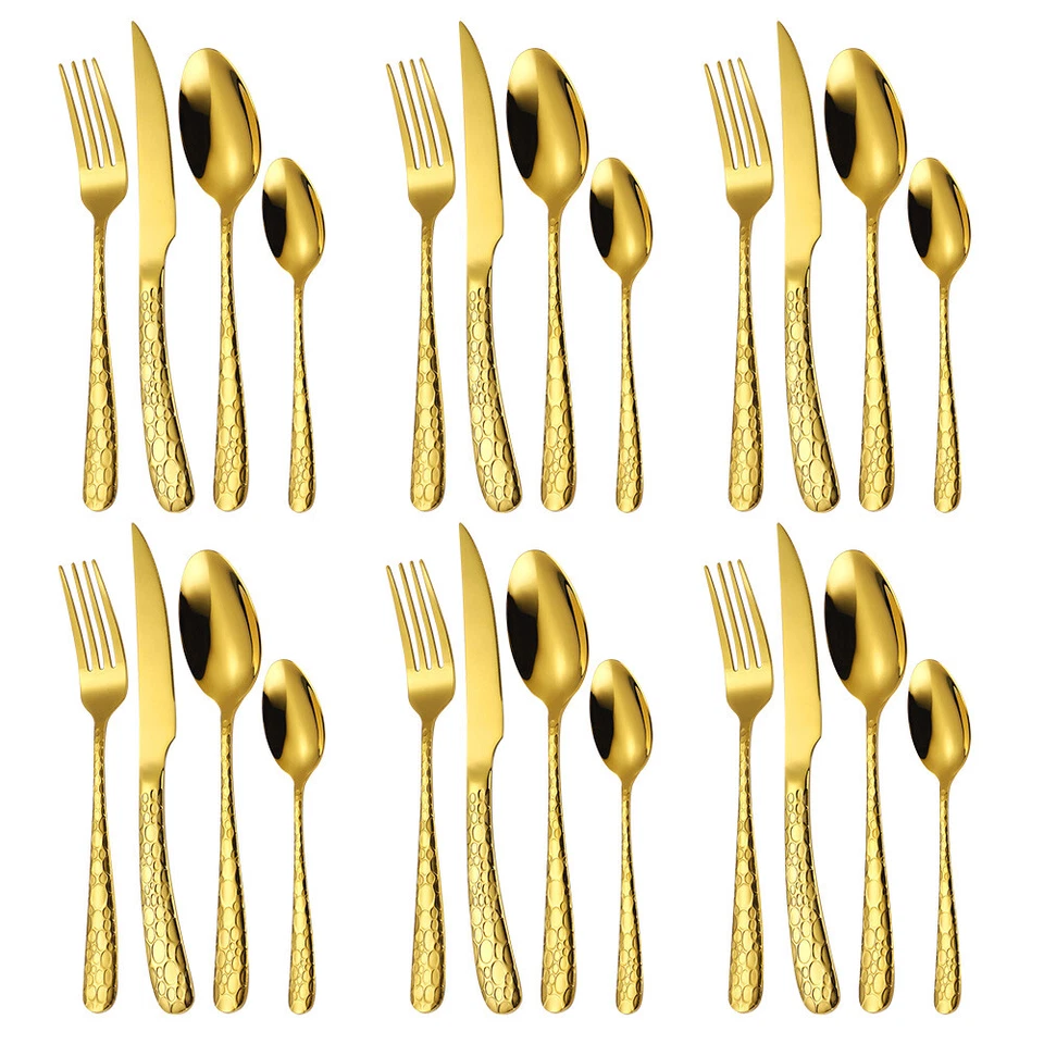24tlg.Besteck Set 6 Personen Gold Edelstahl Essbesteck Set Spülmaschinenfest  - Bild 3 von 4