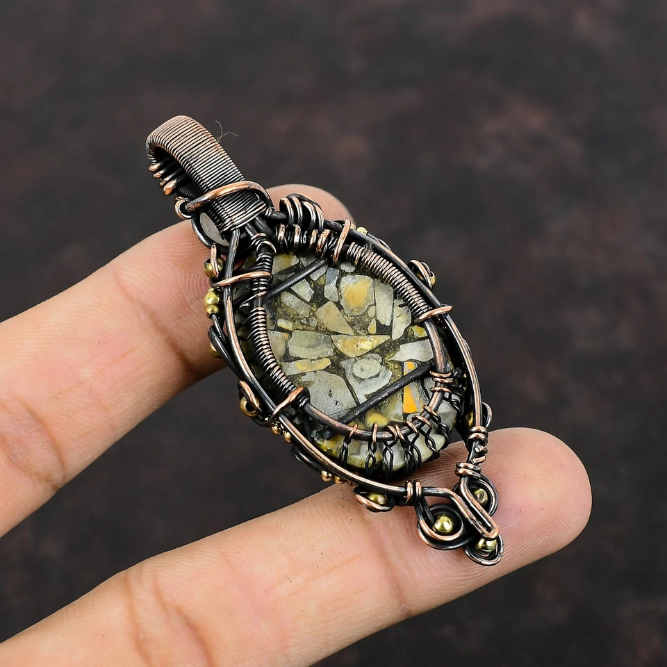 Bumble Bee Jasper Copper Gift For Friend Wire Wrapped Tree Of Life Pendant 2.76" - Image 4 of 4