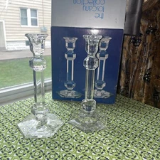 Pair of Tuscany Tulip Candlesticks Lead Crystal Candle Holders Vintage Boxed