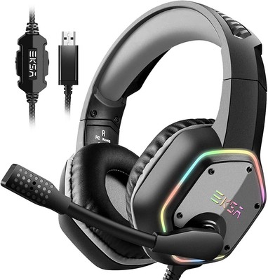 EKSA E1000 USB Gaming Headset for PC Computer Headphones with Microphone/Mic ...