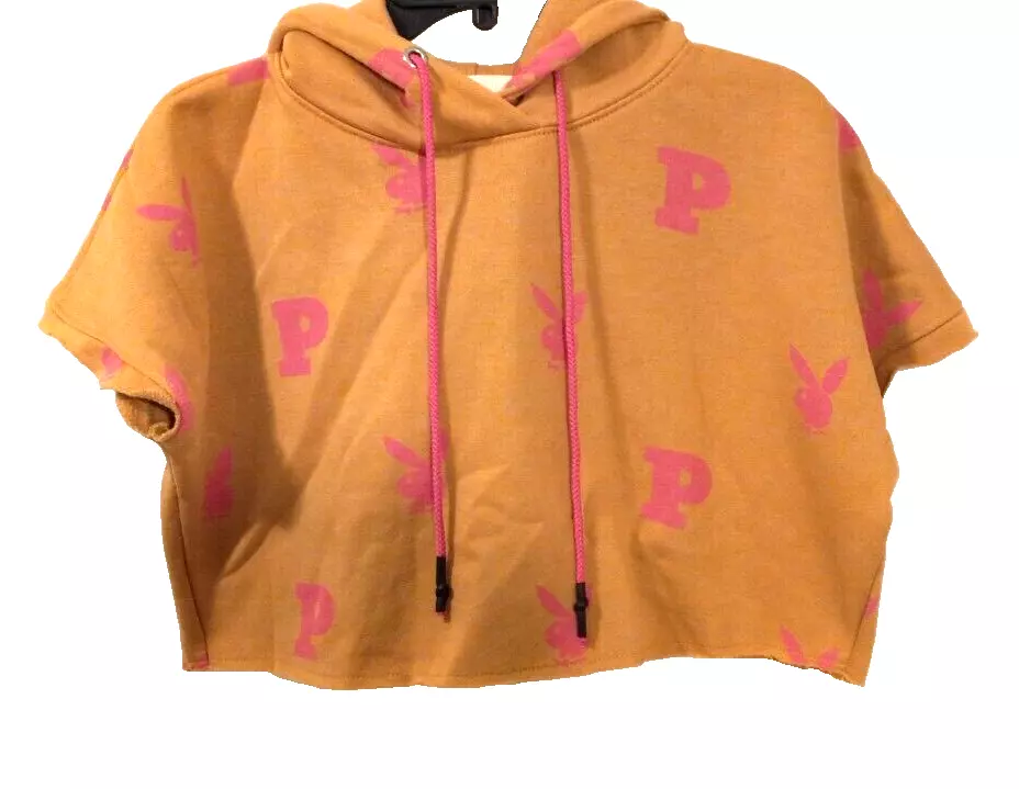 Playboy Misguided Junios Hoodie Crop Dolman Sleeve Size 10 Brown