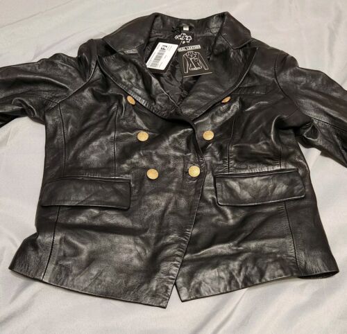 Giacca blazer doppiopetto donna Kinley vera pelle grande nero nuovo - Foto 2 di 15