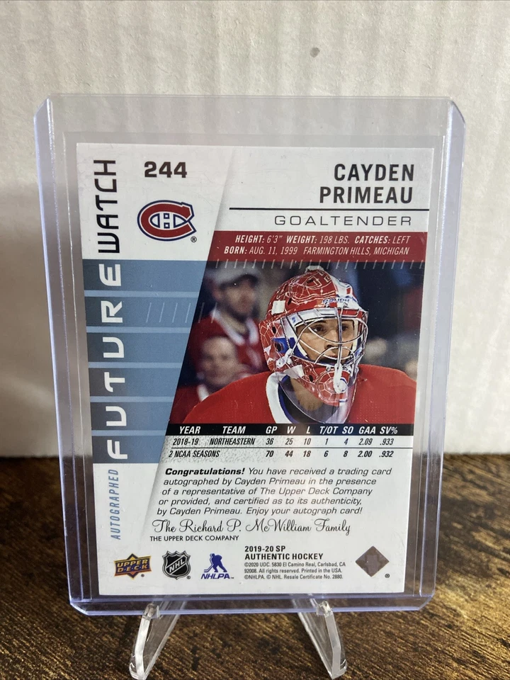 19-20 Upper Deck SP Authentic Future Watch Auto Inscribed CAYDEN PRIMEAU /999 - Image 2 of 2